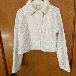 Knit Works White Teddy Jacket Cozy Cropped Style
